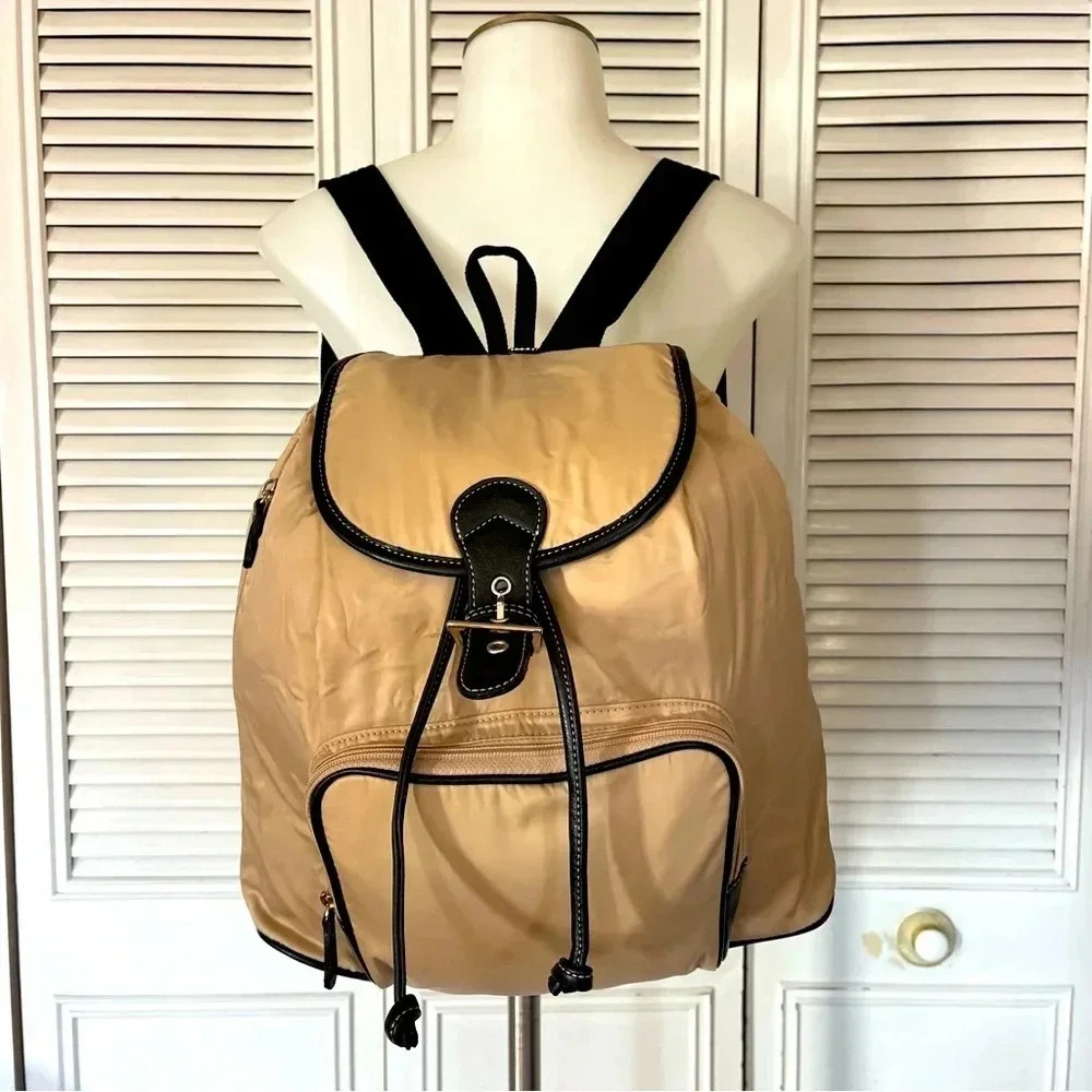 Charter Club Tan Ballistic Nylon with Leather Trim Backpack - Picture 1 of 15